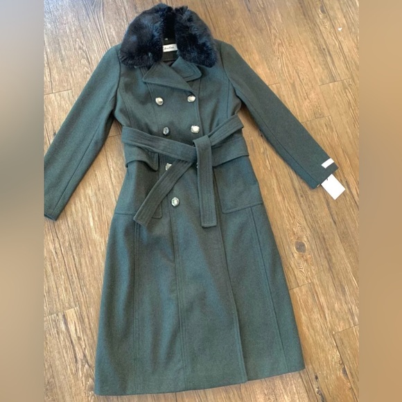🌸NEW Calvin Klein Women’s Wool & Faux fur Collar Maxi Trench Coat Sz 6 NWT. - Picture 7 of 16